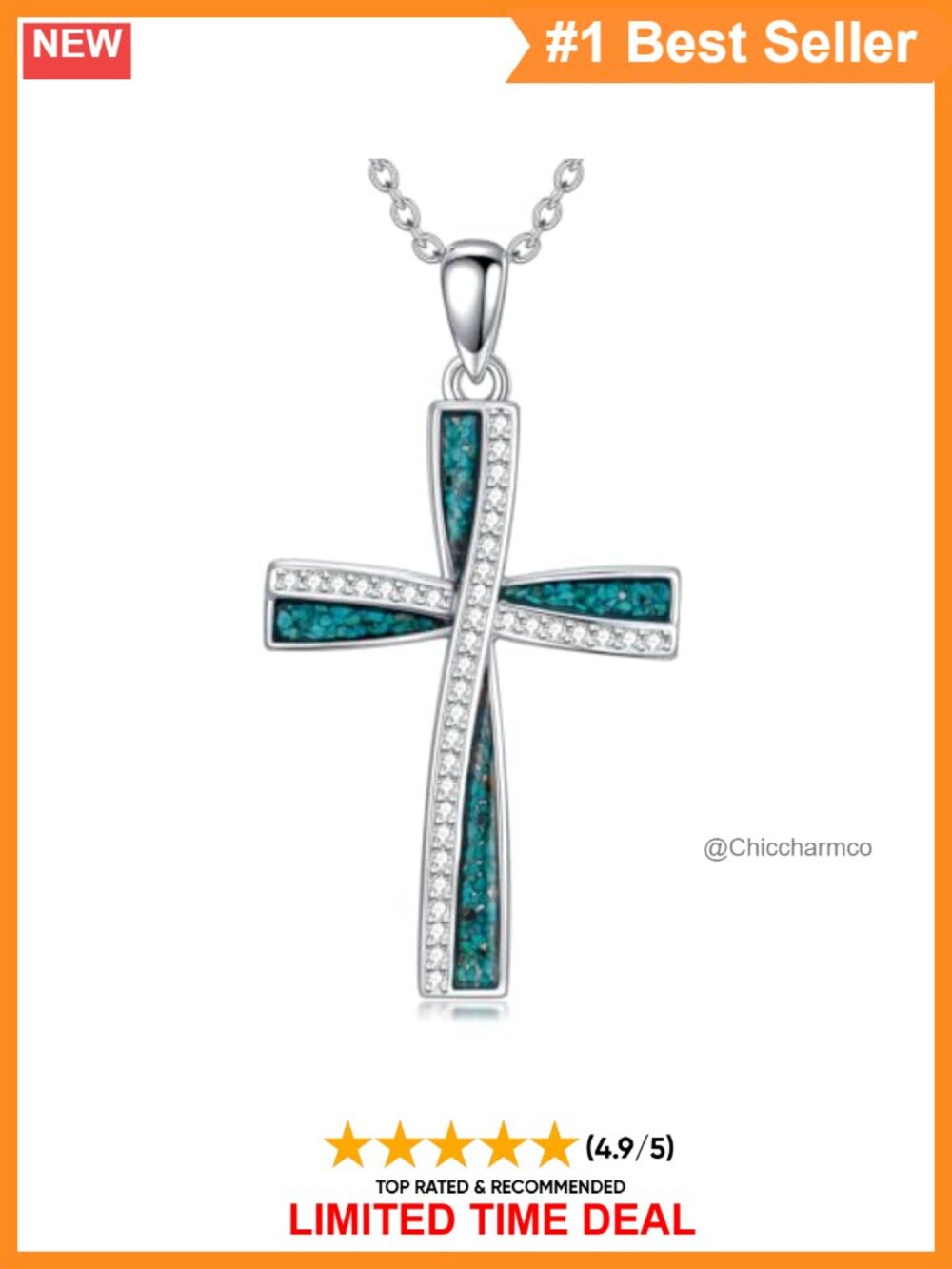 Sterling Silver Turquoise Cross Pendant Necklace 925 Adjustable Christian